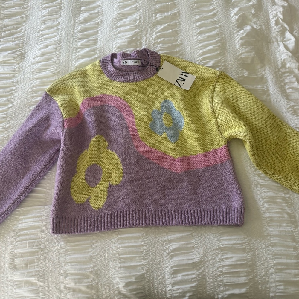 Zara Lavender & Yellow Floral Crewneck Sweater